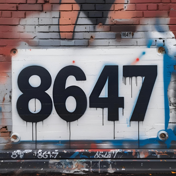 8647 spray-painted on a wall