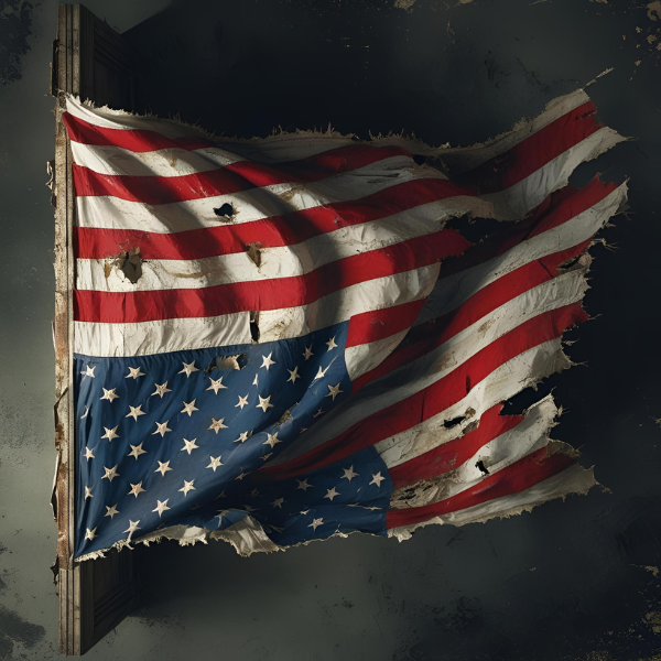 Upside down, distressed American flag