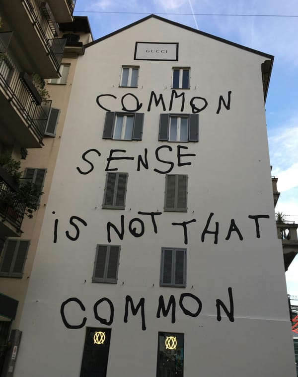 "Common sense is not that common" painted on the side of a building